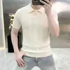 Comercio Exterior Hombres Verano Sensación Fresca Solapa Botones Pulóver Tejido Calado Polo Camiseta de Manga Corta