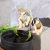 Decoración de Paisajismo para Acuario con Jiang Taigong Pescando en una Balsa de Bambú, Escena de Pesca en Balsa de Bambú Flotante, Adorno de Estanque en Patio para Hombre Mayor