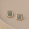 Pendientes de Gota Cuadrados Esmaltados Estilo Francés, Pendientes de Perlas Esmaltadas Azul Lago Claro, Pendientes Elegantes Estilo Hong Kong