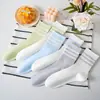 Calcetines de media caña para mujer con borde enrollado y tres rayas, Calcetines de media caña de estilo universitario con personalidad deportiva, Calcetines antibacterianos para mujer 10A