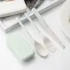 Conjunto de Louça Simples de Trigo Escandinavo Conjunto de Louça para Estudante Conveniente para Viagem ao Ar Livre Dobrável Lancheira Garfo Colher Hashi Conjunto de Três Peças