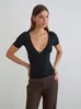 Camiseta Amazon Transfronteiriça Preta de Manga Curta Verão 2026 Novo Top Casual Slim Fit Decote V Yoga Casual