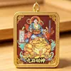 Colgante Thangka del Dios de la Riqueza de Cinco Vías con Collar de Cinco Monedas de Emperadores, Dios Amarillo de la Riqueza, Dios Negro de la Riqueza, Caja Negra, Amuleto Protector para el Año del Zodiaco