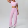 Top Cropped Nuvens de Secagem Rápida com Manga Curta, Conjunto de Yoga com Bojo, Conjunto de Duas Peças Casual para Esportes ao Ar Livre, Corrida e Fitness para Mulheres