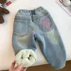Pantalones vaqueros para niña, forro polar de invierno y engrosados, nuevo estilo 2026, todo en uno polar y lana de cordero, pantalones para niños de otoño/invierno