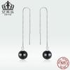 Europeu e Americano Venda Quente Moda Borla Ear Line s925 Sterling Silver Brincos Longos Platinado Simples Black Gem Brincos