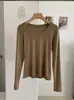 KEKEZOON Estilo japonés y coreano, cuello redondo simple, hombro recto, color liso, entallado en la cintura, adelgazante, manga larga, camiseta básica de capas para mujer 8547