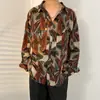 Camisa floral retro vintage estilo Hong Kong para hombres y mujeres, marca de moda de verano, hawaiana casual de corte holgado, chaqueta camisa de manga larga para pareja