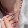 Collar de Plata de Ley S925 con Colgante de Gota de Agua, Aguamarina Redonda, Perla Shijia Blanco Cálido para Bebé, Doble Capa para Mujer, Elegante, Gama Alta, Lujo Ligero