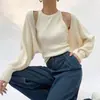 Cárdigan de Hielo de Seda Tejido Blanco para Mujer en Verano con Falda de Tirantes y Blusa, Chal Pequeño, Top Chaqueta Corta
