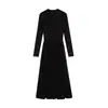 Vestido Tricô Liso de Manga Longa Estilo Simples para Mulheres, Outono e Inverno, com Bolsos, Franzido, Vestido Base Elegante, de Botões Longo, Transfronteiriço