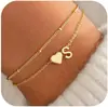 Pulseiras Transfronteiriças Europeias e Americanas com 26 Letras Inglesas para Mulheres, Joia de Mão Elegante e Estilosa com Pingente em Forma de Coração de Camada Dupla, Novo Estilo Simples