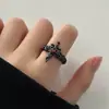 Anillo Cruz Cuadrada para Mujer Plata de Ley S925 Estilo Punk Oscuro Personalizado Corazón Diamante Rojo Anillo para Dedo Índice Anillo Abierto