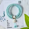 Pulsera de Sal Marina y Raíz Azul Bodhi con Doble Círculo y Cuentas de Ábaco, Rosario Budista de Mano Estilo Chino, Estilo Colgante de Loto