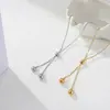 Colar Cruzado Ajustável em Aço Inoxidável com Pingente de Gota d'Água para Mulheres, Corrente de Osso de Cobra Bicolor Dourado e Prateado com Franjas, Corrente Longa para Clavícula Atacado