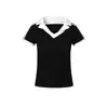 Camiseta de Manga Corta con Cuello en V Estilo Americano Yechuan #2026 para Mujer, Estilo Chica Picante, Corte Ajustado, Diseño que Ceñe la Cintura, Top Deportivo.