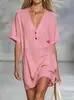 Vestido de Bolso Independente Transfronteiriço Amazon Casual Botão 2026 Nova Moda Feminina Europeia e Americana Verão Confortável Roupa Feminina