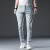 Jeans de Hombre Verano 2024 Marca de Moda Retro Corte Delgado Elásticos Casuales Versátiles Pantalones Largos para Hombre