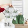 Traje de Verano para Niños Estilo Manchado de Manga Corta 2025 Nuevo Conjunto de Tres Piezas de Moda con Estampado de Dinosaurio para Niños