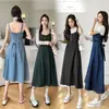 Foto Real de Vestido Jeans com Suspensório Casual Versátil, Vestido de Comprimento Médio Emagrecedor para Mulheres em Cores Azul, Cinza, Azul Claro e Vintage
