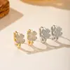 Pendientes Coreanos de Trébol de Cuatro Hojas con Circonita Microincrustada, Pendientes Simples Pequeños y Exquisitos de Lujo Ligero Dongdaemun Transfronterizos, Aros para Orejas al por Mayor