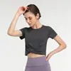 Camiseta Esportiva de Manga Curta Cross-Border com Sensação Nua e Secagem Rápida, com Cintura Cruzada, Respirável, Roupa de Yoga, Sexy, Que Deixa a Barriga à Mostra, Roupa de Fitness para Mulheres