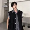 Colete Camisa Falso Duas Peças Sem Manga para Homem, Design Estilo Coreano de Verão, Roupa de Exterior de Nicho, Colete Cardigan Patchwork Xadrez