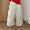 Jeans de Trabajo Cortos Estilo Americano con Múltiples Bolsillos para Mujer, Verano 2026, Corte Holgado, Pierna Recta Petite, Pantalones de Pierna Ancha de Alta Gama
