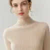 Suéter de malha de cashmere com gola semi-alta, 100% cashmere, espesso, para outono e inverno, feminino, design listrado emagrecedor