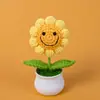 Planta en Maceta de Girasol con Cara Sonriente Hecha a Mano Transfronteriza, Adorno de Girasol Lindo, Regalo de Flor Tejida para el Día del Maestro