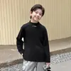 Blusa Segunda Pele de Fleece Gola Meia Manga para Meninos de Crianças Médias e Maiores, Novo Estilo Outono/Inverno, Manga Longa Raglã, Blusa Casual Infantil com Letra