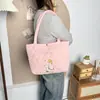 Bolsa de Mão Fofa Bordada com Coelho Ins Coreana Acolchoada para Compras Bolsa de Ombro Grande Capacidade Bolsa de Mão para Mamãe Bolsa de Cosméticos