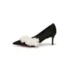 9169E-237 Scarpins de salto agulha bico fino tridimensionais florais estilo francês, sapatos de noiva, sapatos formais para mulheres