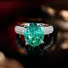 Anillo de Zirconia Verde Paraíba de 8 Gramos con Corte Flor de Hielo, Ajustable, para Mujer, Anillo Ancho de Lujo de Alta Gama