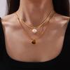 Collar Colgante de Perlas y Piedras Naturales Estilo Retro Coreano Estilo Chanel Moda de Corea del Sur Geométrico Acero de Titanio Collar para Clavícula para Mujeres