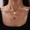 Collar Colgante de Perlas y Piedras Naturales Estilo Retro Coreano Estilo Chanel Moda de Corea del Sur Geométrico Acero de Titanio Collar para Clavícula para Mujeres