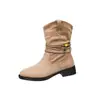 Botas curtas femininas estilo Martin, forradas com fleece, quentes, novo estilo outono/inverno 2026, tamanho pequeno, com design texturizado e em camadas, botas de algodão de sola grossa de cano médio.