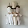 Ropa Coreana para Niñas, Cuello de Encaje, Patrón de Gofre, Mangas con Volantes, Mameluco de Bebé, Mono de Estilo Veraniego para Bebés