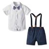 Ropa Infantil de Caballero Británico 2024 para Niños Grande y Pequeño Verano Algodón Camisa de Manga Corta y Pantalones Vestido de Cuatro Piezas