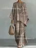 Nuevo conjunto de dos piezas para mujer: camiseta casual de moda con estampado transfronterizo, cuello redondo, manga larga + pantalones de campana