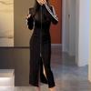 Vestido para Mujer 2025 Principios de Primavera y Otoño Nuevo Estilo Cremallera Largo Casual Elegante Negro Cortavientos Vestido de Moda