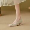 Sapatos de Salto Grosso de Couro Macio para Mulheres, Novo Modelo 2025 de Salto Alto para Mulheres, Estilo de Luxo para Uso Externo, Sapatos Femininos de Chengdu, Sapatos Femininos de Estilo Profissional