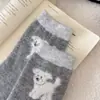 Calcetines de Lana para Mujer en Otoño e Invierno Estilo Coreano Dibujos Animados Elegantes Engrosados Cálidos y Lindos Peludos Cachorro Felpa Calcetines de Media Pantorrilla