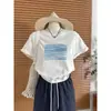 Camiseta de Manga Corta de Algodón Puro Azul Marino con Hombros Rectos para Mujer, Moderna y Versátil, Top Básico Elegante y Juvenil, Nuevo Modelo Verano 2026