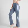Pantalones de yoga de cintura alta, que realzan las caderas, ligeramente acampanados, con efecto adelgazante, con rayas verticales en contraste, diseñados para fitness y deportes, disponibles en tallas grandes para mujer, con pierna ligeramente acampanada