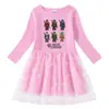 Vestido Transfronterizo Nuevo para Niñas Primavera y Otoño Algodón Estampado Caricatura Estrellas y Luna Malla Manga Larga Vestido de Princesa