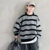 Suéter masculino, coleção primavera e outono, novo estilo 2026, para crianças maiores, look de outono, suéter de malha listrado moderno para meninos