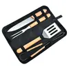 Bolsa de tela para exteriores River mango de madera traje para parrilla combinación BBQ herramientas de barbacoa acero inoxidable para el hogar cuchillo afilado tenedor pala pinza