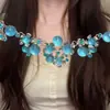 Collar de Flor Azul para Mujer, Cadena para Clavícula, Cadena Pesada de Lujo Ligero, Nuevo Modelo 2026, Accesorio para Vestidos de Noche de Gama Alta