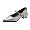 50% de Descuento Especial Remate~Zapatos Mary Jane Franceses de Oferta para Mujer 2026 Estilo Nuevo Tacones Altos Plateados Tacón Grueso Escote Bajo Zapatos de una Sola Pieza